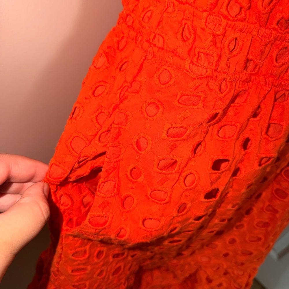 Cynthia Rowley Orange Large Eyelet Smocked Mini Dress w/ Pockets Sz XS - Picture 5 of 11